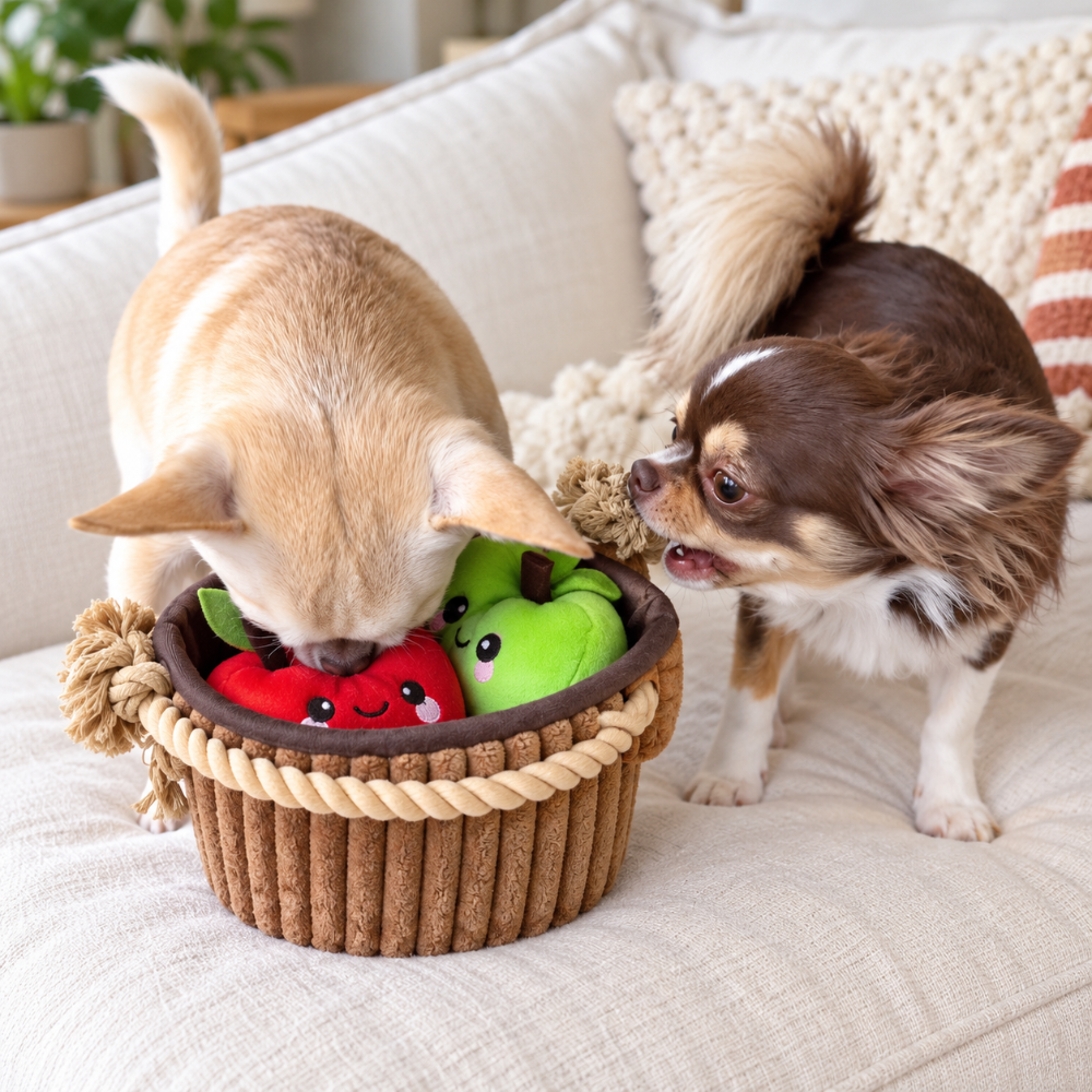 Autumn Tailz Apple Basket toy in a cozy fall setting