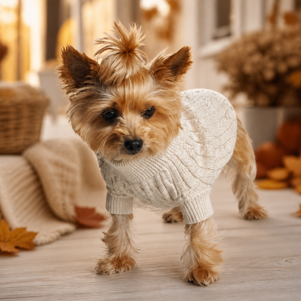 Oatmeal cable knit dog sweater